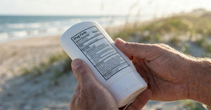Mineral sunscreen label with ingredients list and SPF information