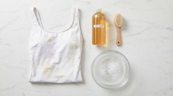 Mineral sunscreen stain on clothing showing yellow zinc oxide discoloration
