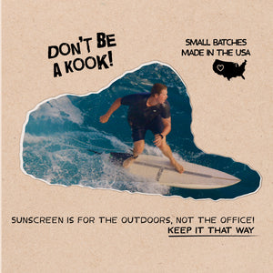 Kook-Off mineral sunscreen remover made in small batches in the USA for surfers and outdoor enthusiasts